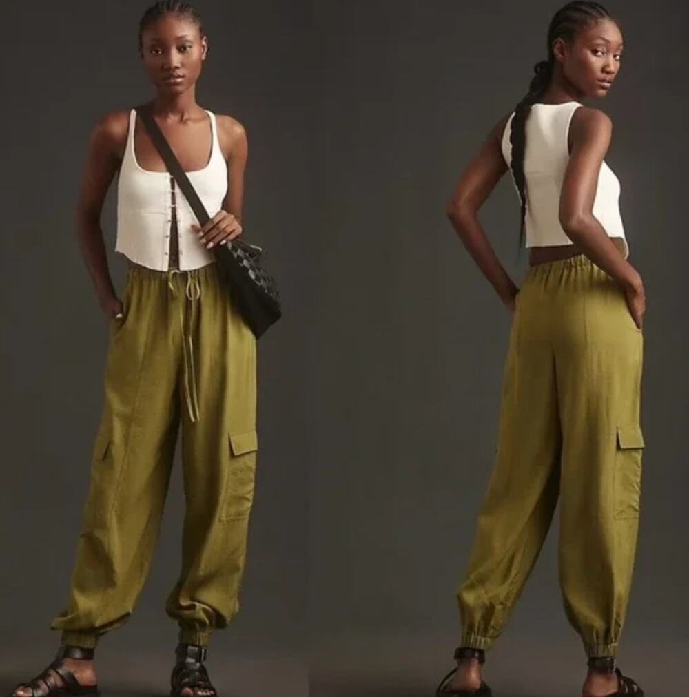 NWT Anthropologie Moss Green Cargo Parachute Pants - Size XS